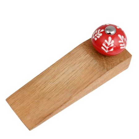 Red White Leaf Wooden Door Stopper